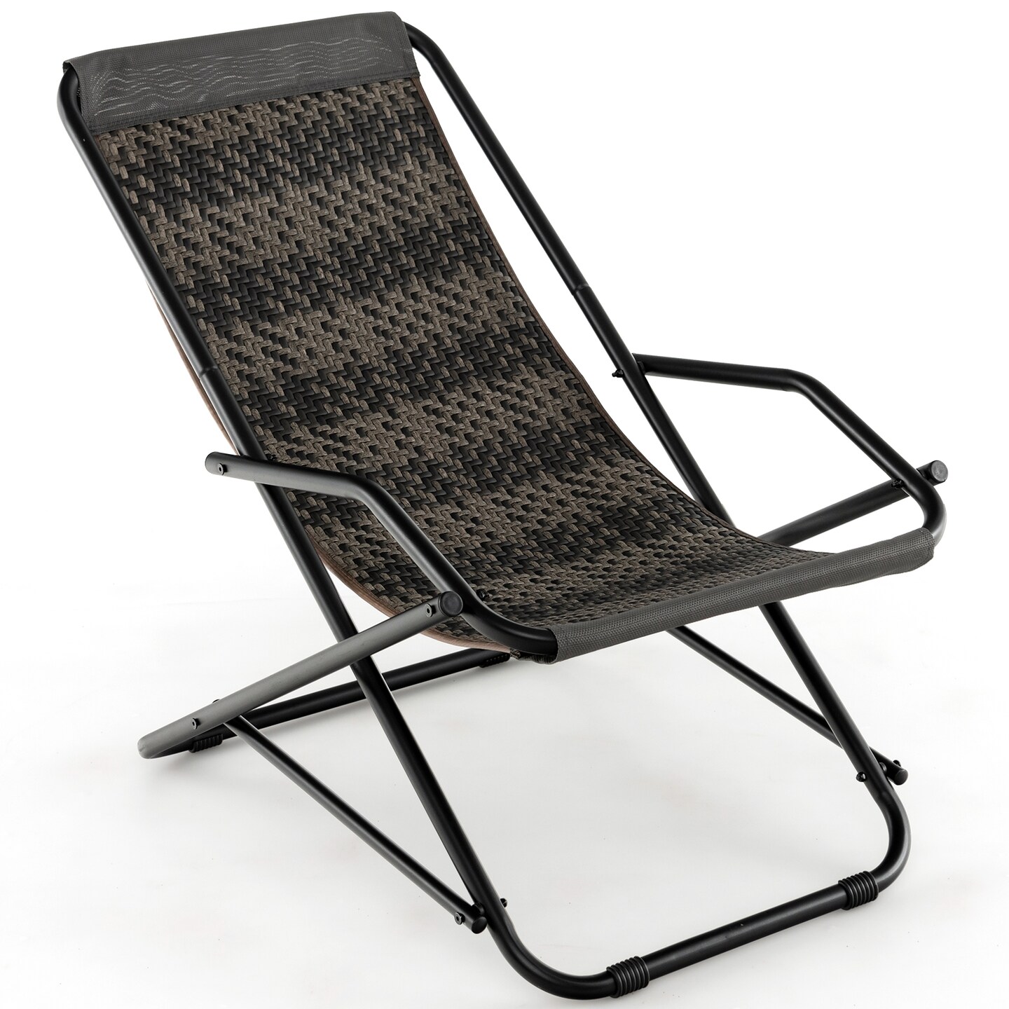 Outdoor Patio PE Wicker Rocking Chair with Armrests and Metal Frame-Grey