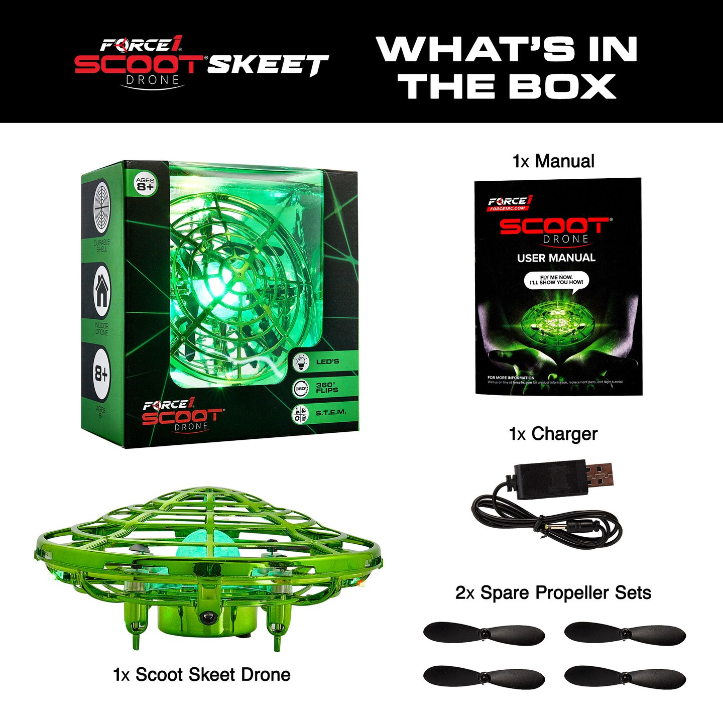 Force1 Scoot Skeet Drone Electronic Shooting Game for Kids (Drone Only)-Green