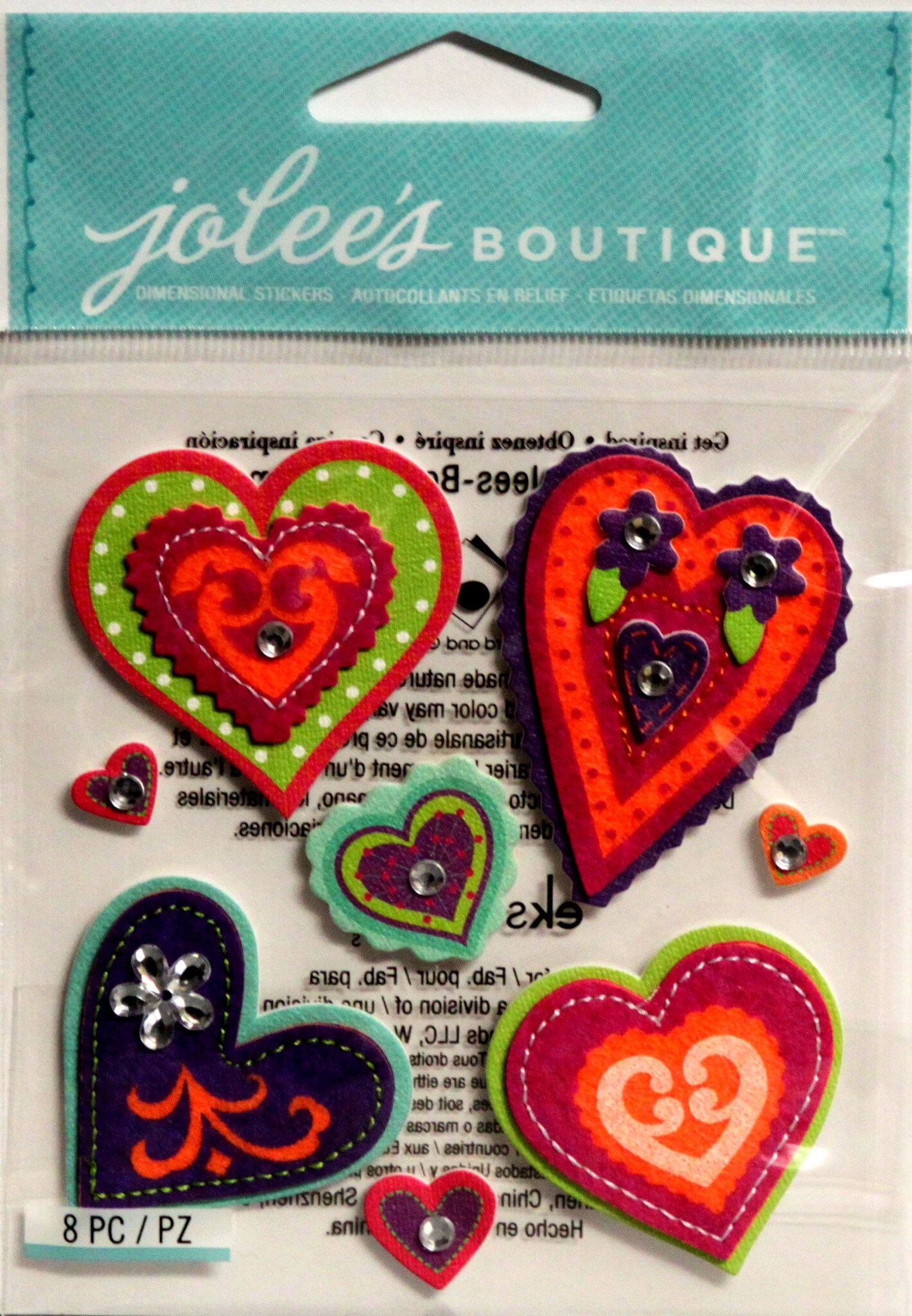 Jolee&#x27;s Boutique Colorful Stitched Hearts Dimensional Stickers
