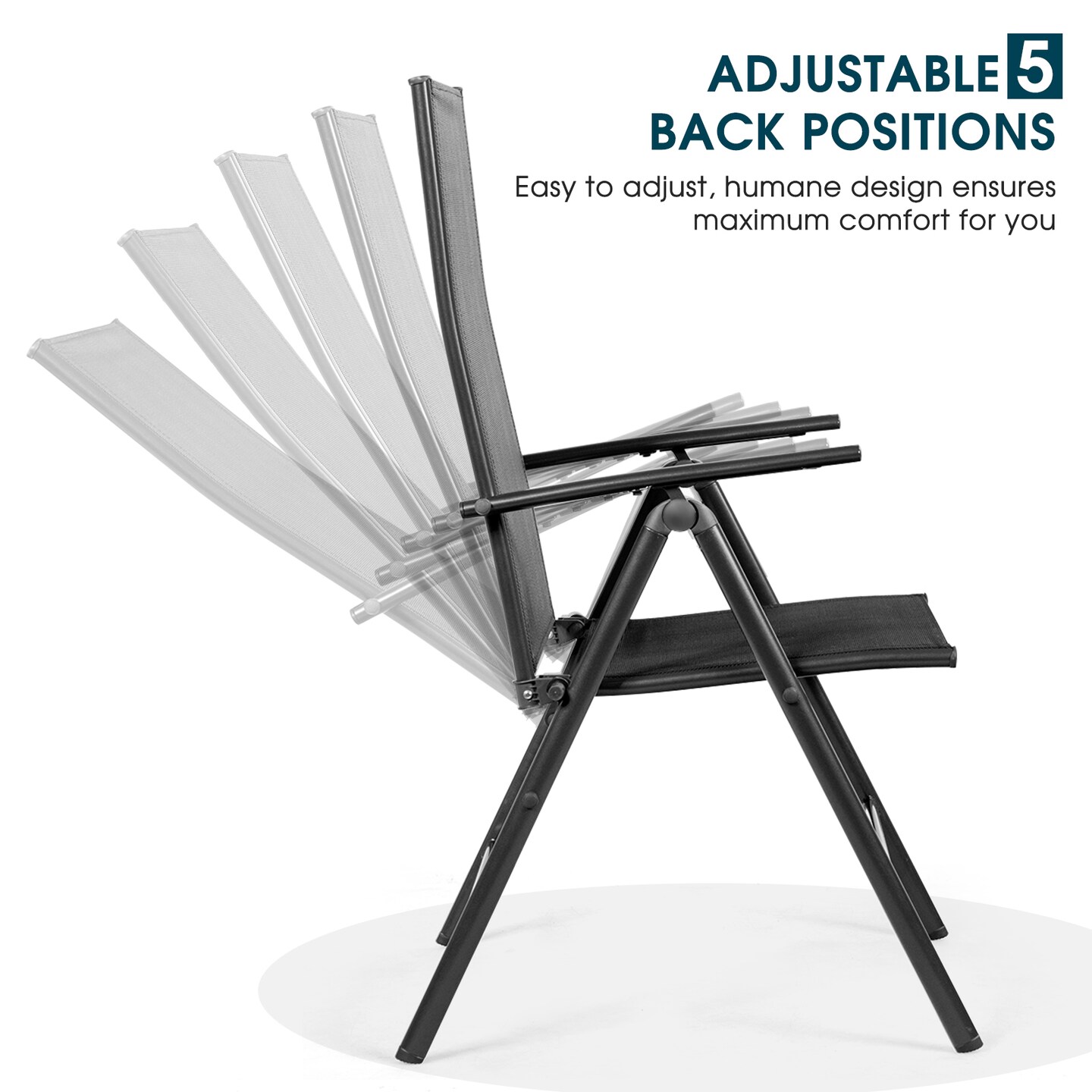 Set of 2 Adjustable Portable Patio Folding Dining Chair Recliner -Black