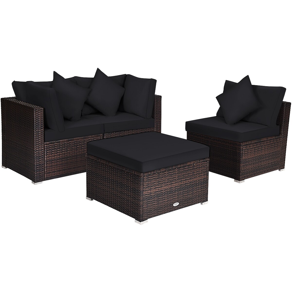4 Pieces Ottoman Garden Patio Rattan Wicker Furniture Set with Cushion