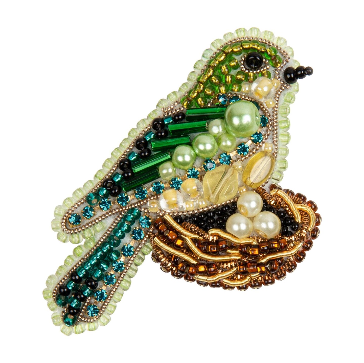 BP-314C Beadwork kit for creating brooch Crystal Art &#x22;Bird in the nest&#x22;
