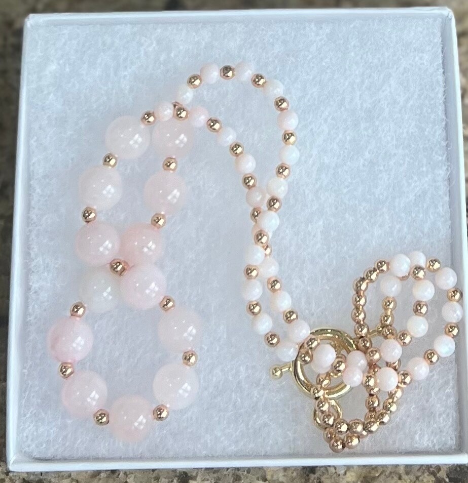 Freshwater Pearl and Rose Quartz Necklace, Coastal Sea glass style Jewelry product 4