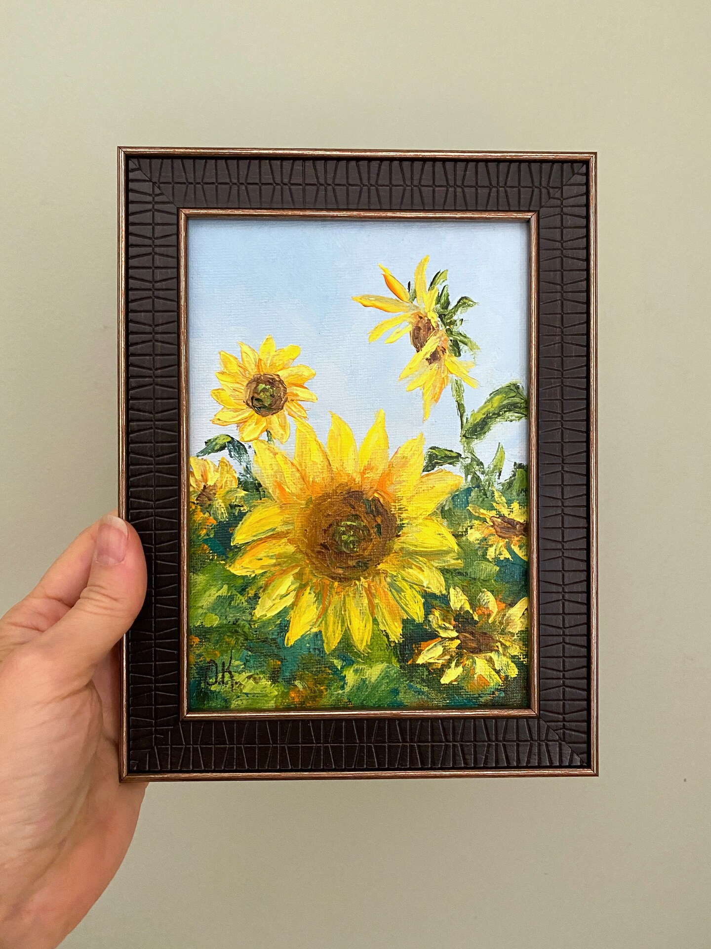 Framed Original Heavy newest Impasto Abstract Floral Sunflowers Oil Paintng