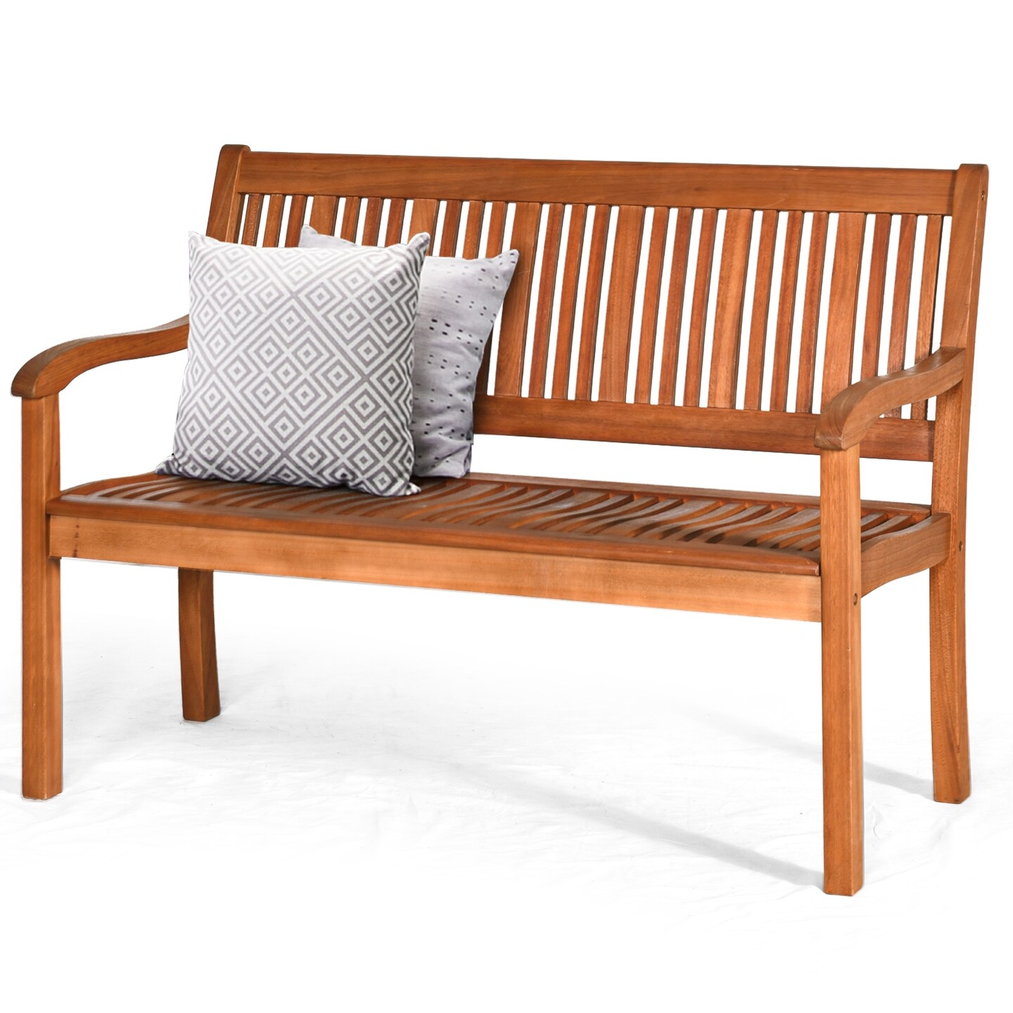2- Person Solid Wood Garden Bench with Curved Backrest and Wide Armrest