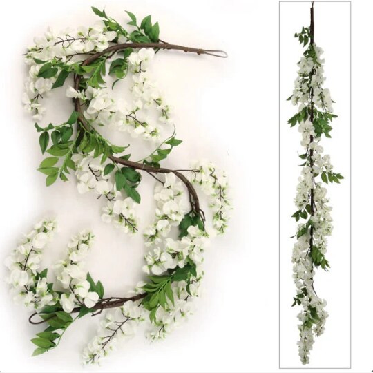 2-Pack: 60-Inch White Wisteria Garland - Silk Flowers &#x26; Lush Foliage, Elegant Floral Garland for Wedding, Event &#x26; Home Decor, Floral Home by Artificial Flowers