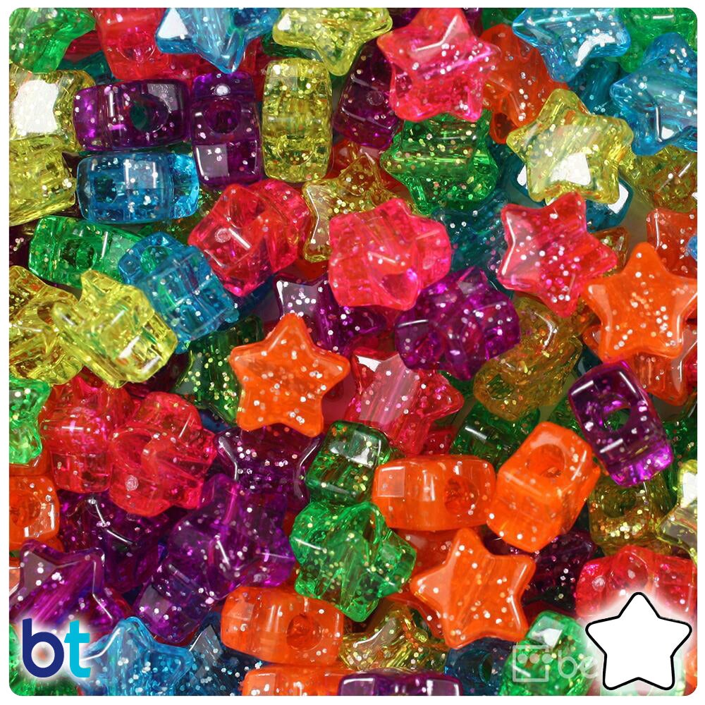 BeadTin Jelly Sparkle Mix 13mm Star Plastic Pony Beads (250pcs)