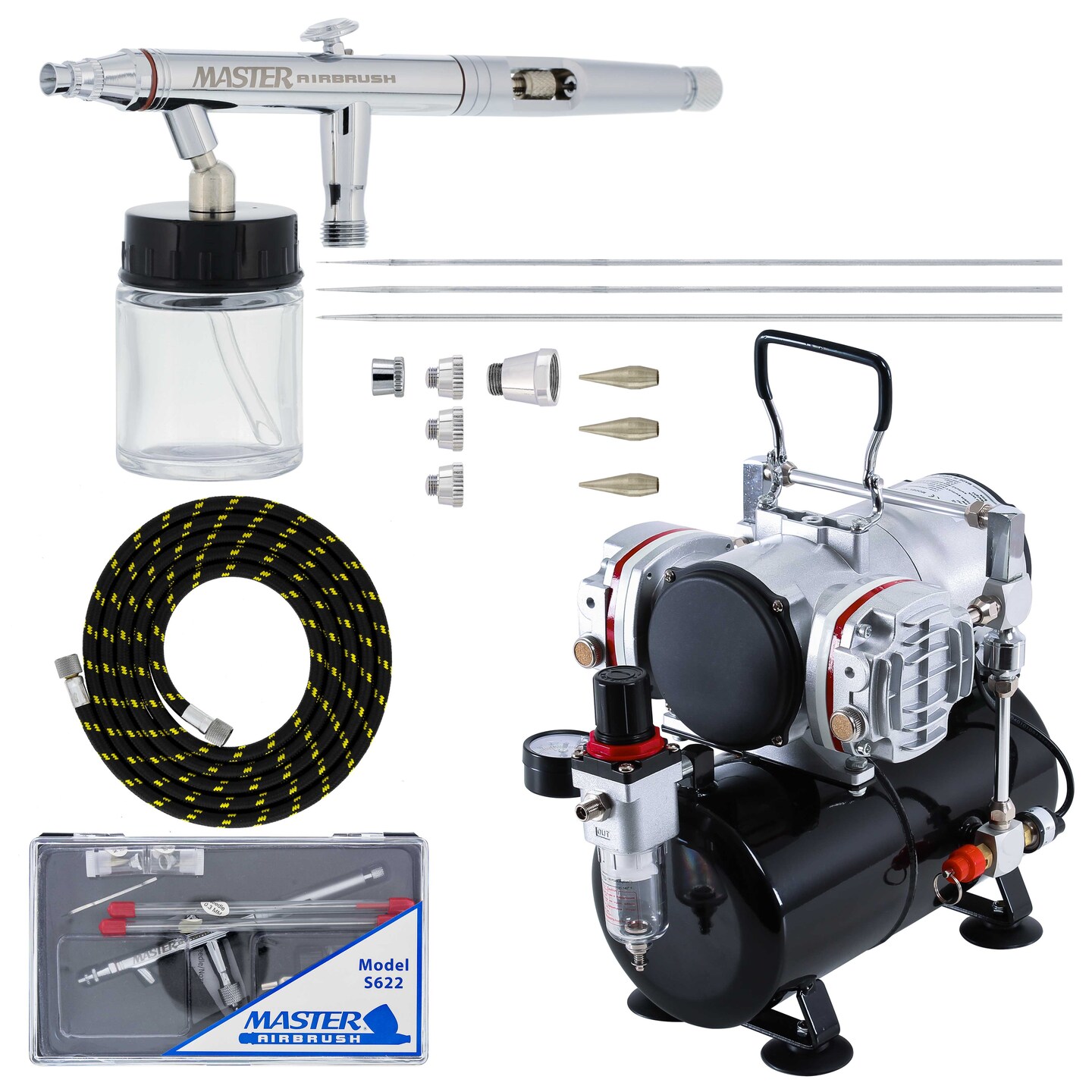 HIFLOW AllPurpose Precision DualAction Siphon Feed Airbrush Set with Twin Cylinder Piston