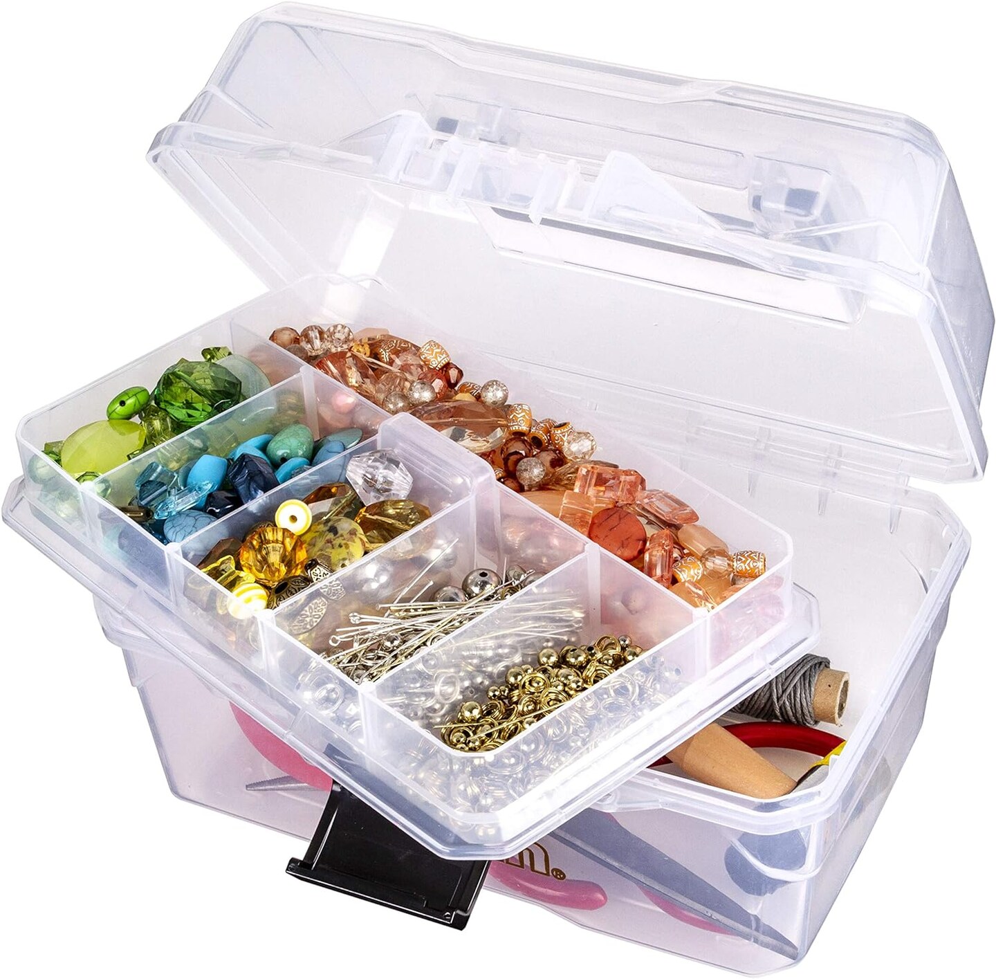 Small Project Box, Portable Art &#x26; Craft Organizer with Lift-Out Tray, [1] Plastic Storage Case, Clear