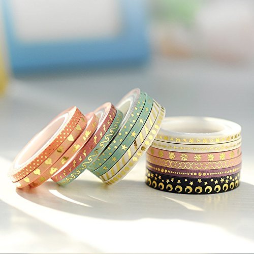 48 Rolls Washi Tape Set,Foil Gold Skinny Decorative Masking Washi Tape,3MM Wide DIY Masking Tape