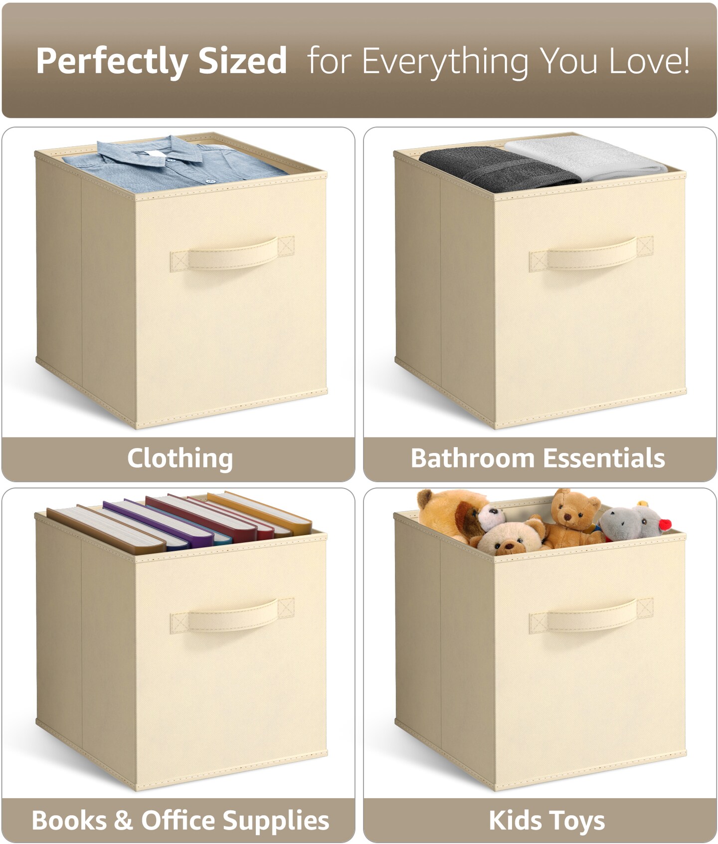 Sorbus 11 Inch 4 Pack Foldable Fabric Storage Cube Bins with Handles - for Organizing Pantry, Closet, Nursery, Playroom, and More