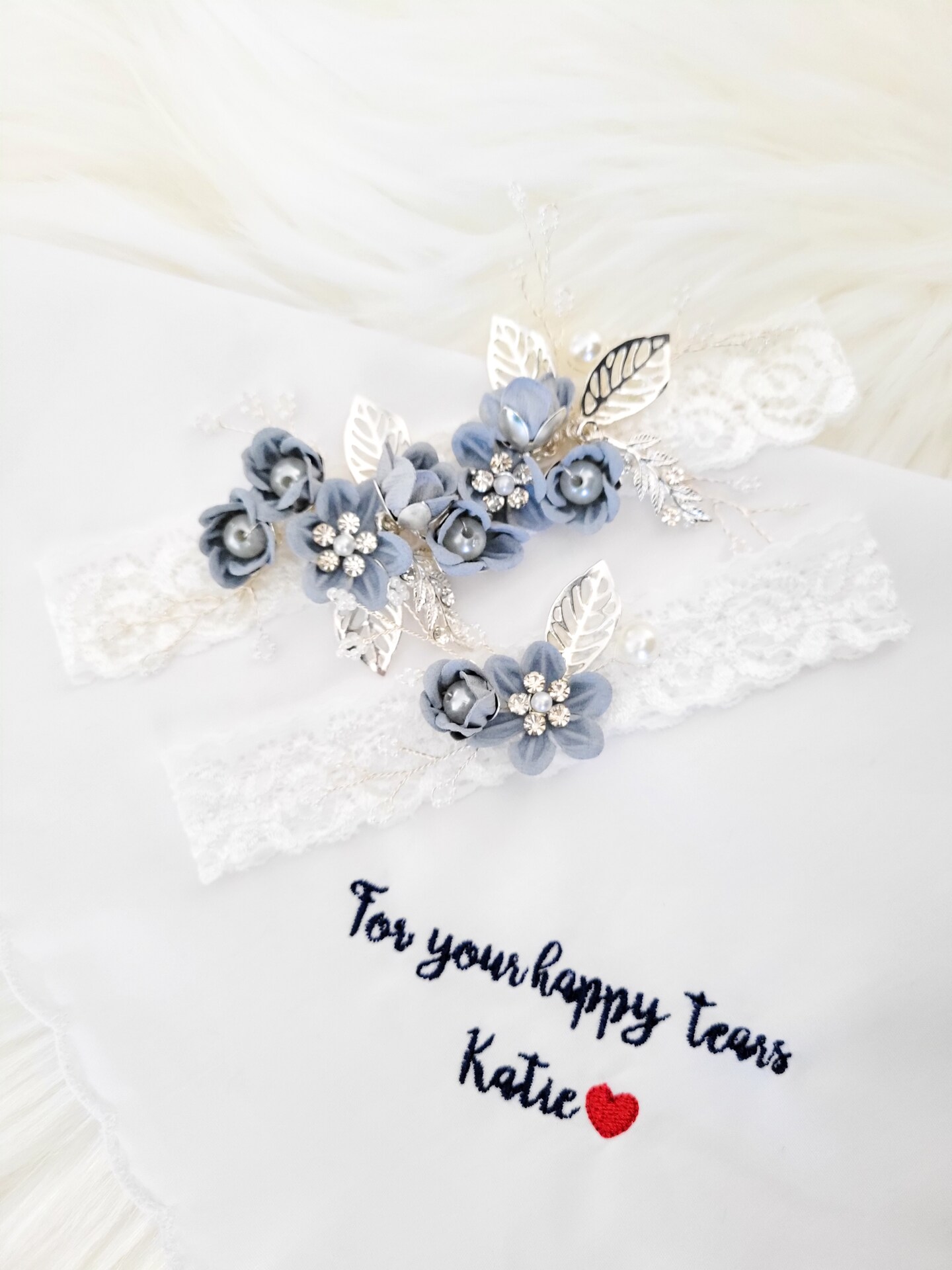 Bridal Wedding Garter Lace Ribbon Flower Garters Decorations For Bride And Bridesmaid (Blue