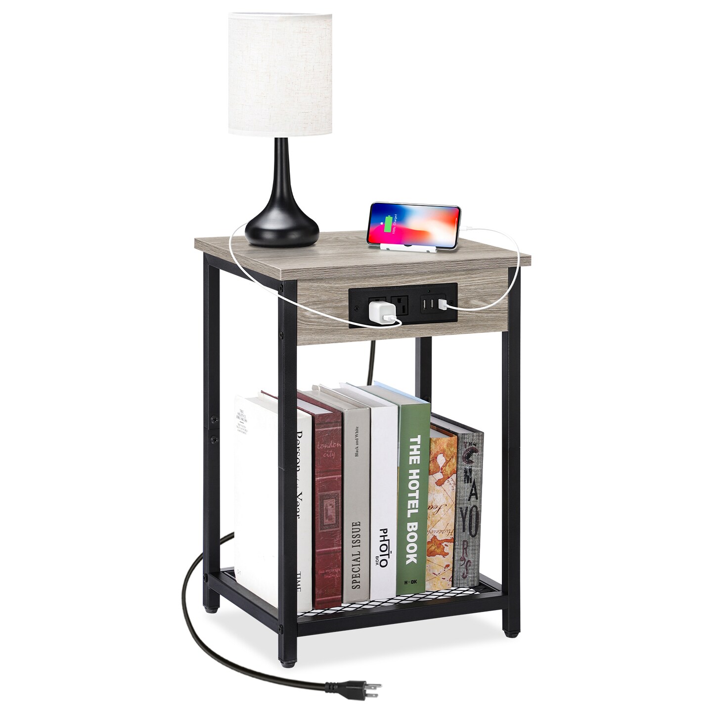 Small End Table with Charging Station