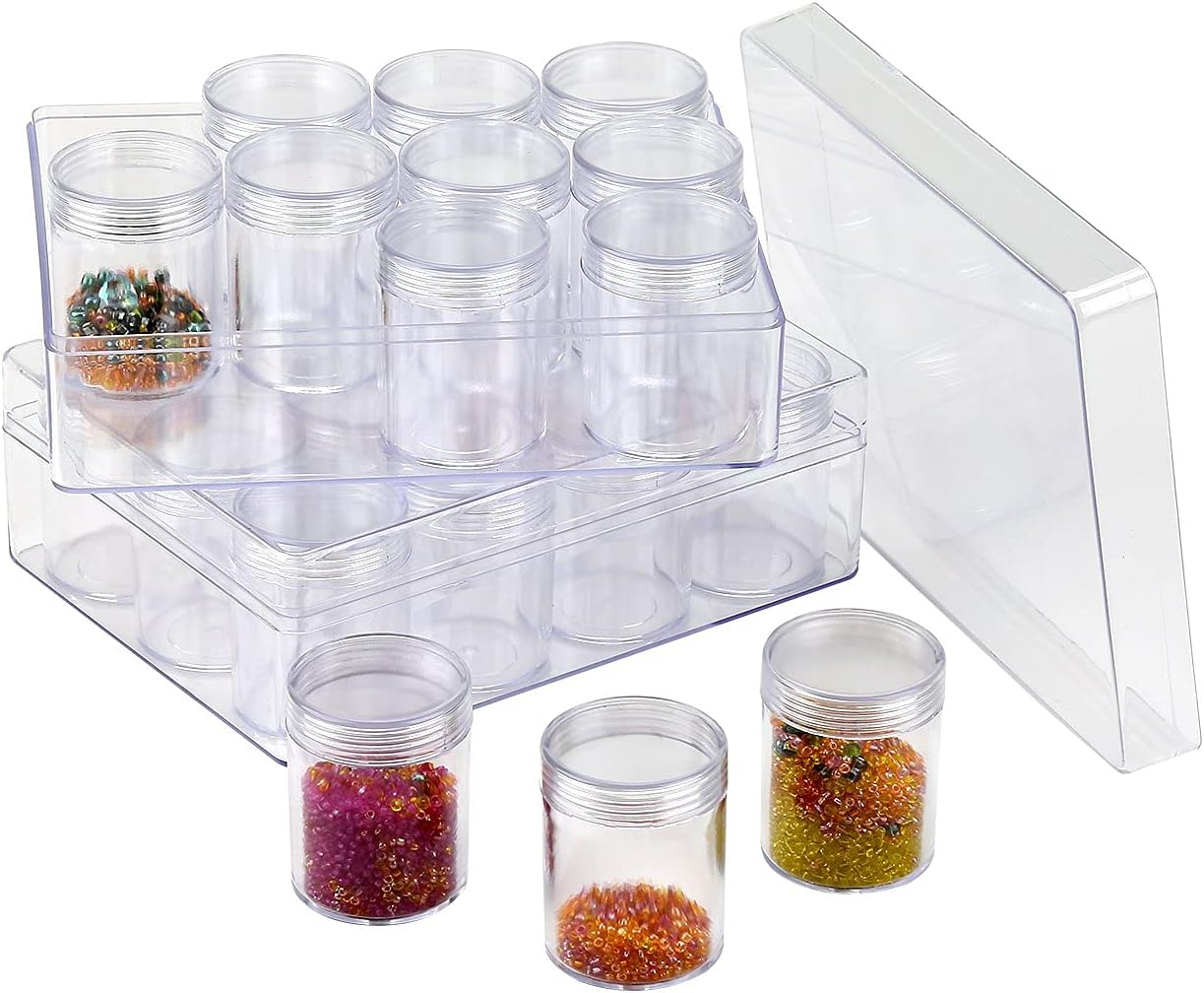12 Grids Transparent Plastic Diamond Painting Storage Containers, Jewelry Earring Beads Sewing Pills Beads Organizers Storage Container Bottle(2 Pack)