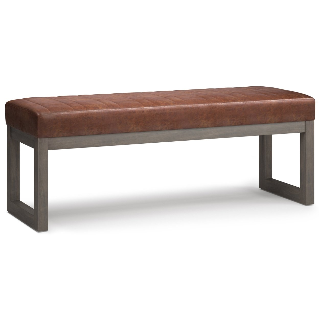 Simpli Home Casey 48&#x22; Rectangle Ottoman Bench Footrest Stool Faux Leather Modern