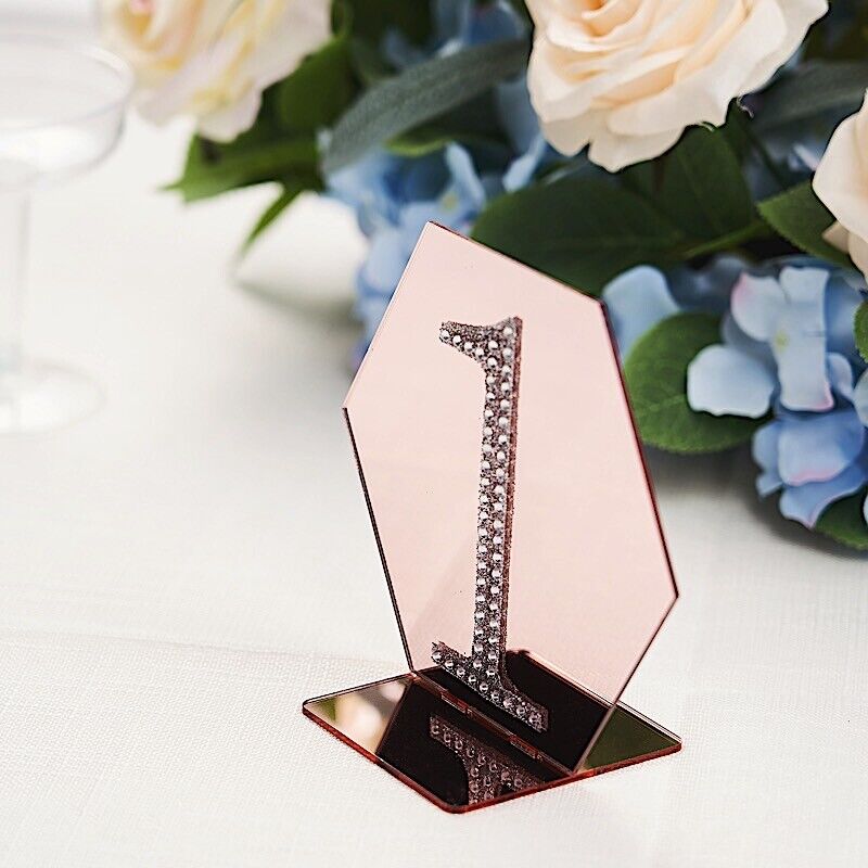 5 ROSE GOLD 5&#x22; Hexagon ACRYLIC STANDS TABLE NUMBERS Holders