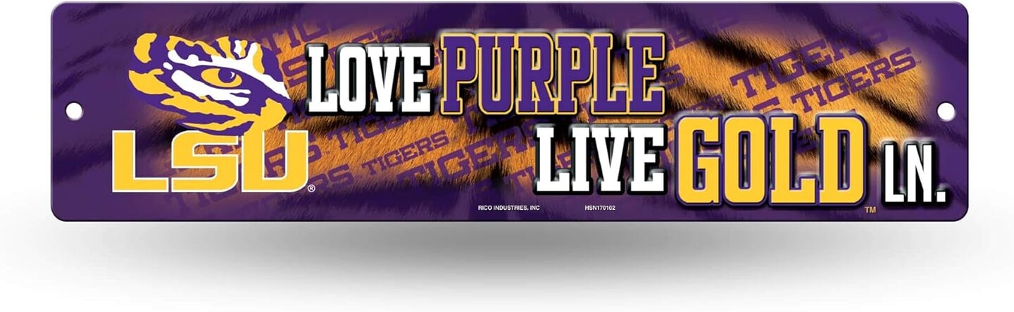 Rico Industries LSU 16-Inch Plastic Street Sign D&#xE9;cor