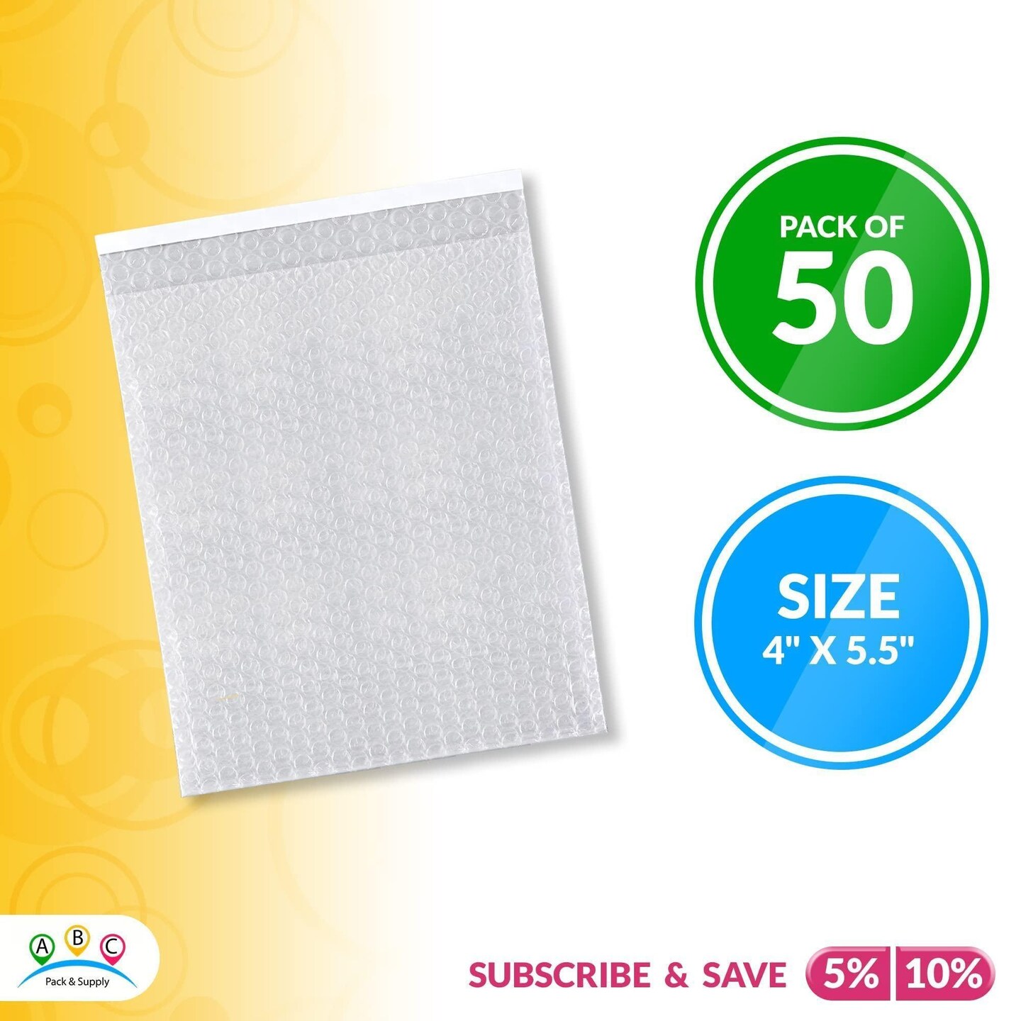 ABC Clear Bubble Out Bags 4 x 5.5 Packaging Bubble Bags for Shipping Pack of 50 Polyethylene Self Seal Bubble Pouches Bubble Packaging Bags with 3/16&#x201D; Lining Protective Packing Bubbles Bags