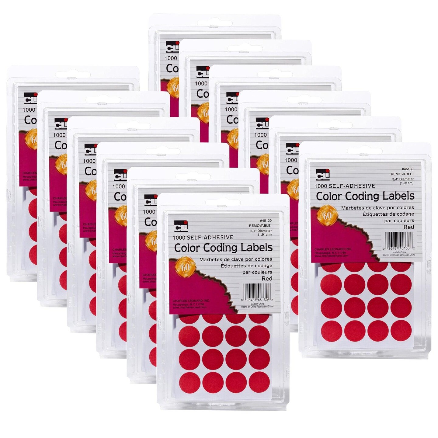 Color Coding Labels, 3/4&#x22;, Red, 1000 Per Pack, 12 Packs