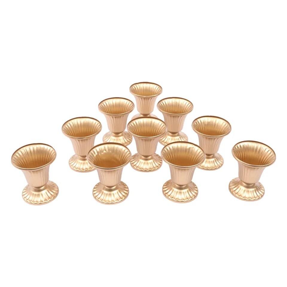 Set of 10 Gold Metal Retro Trumpet Vases