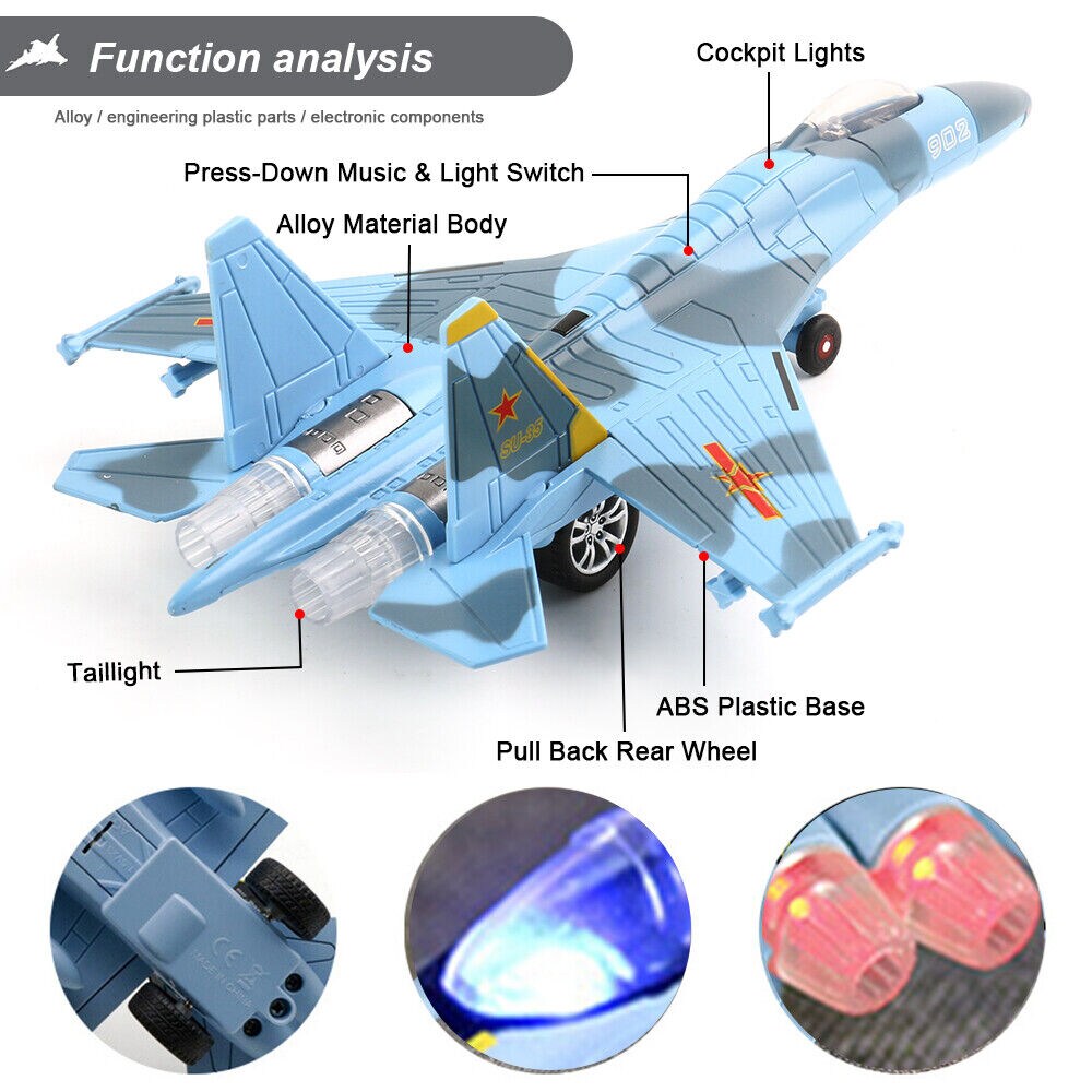 Kitcheniva 1:72 Scale Fighter Jet Aircraft Diecast Plane Model with Light and Sound