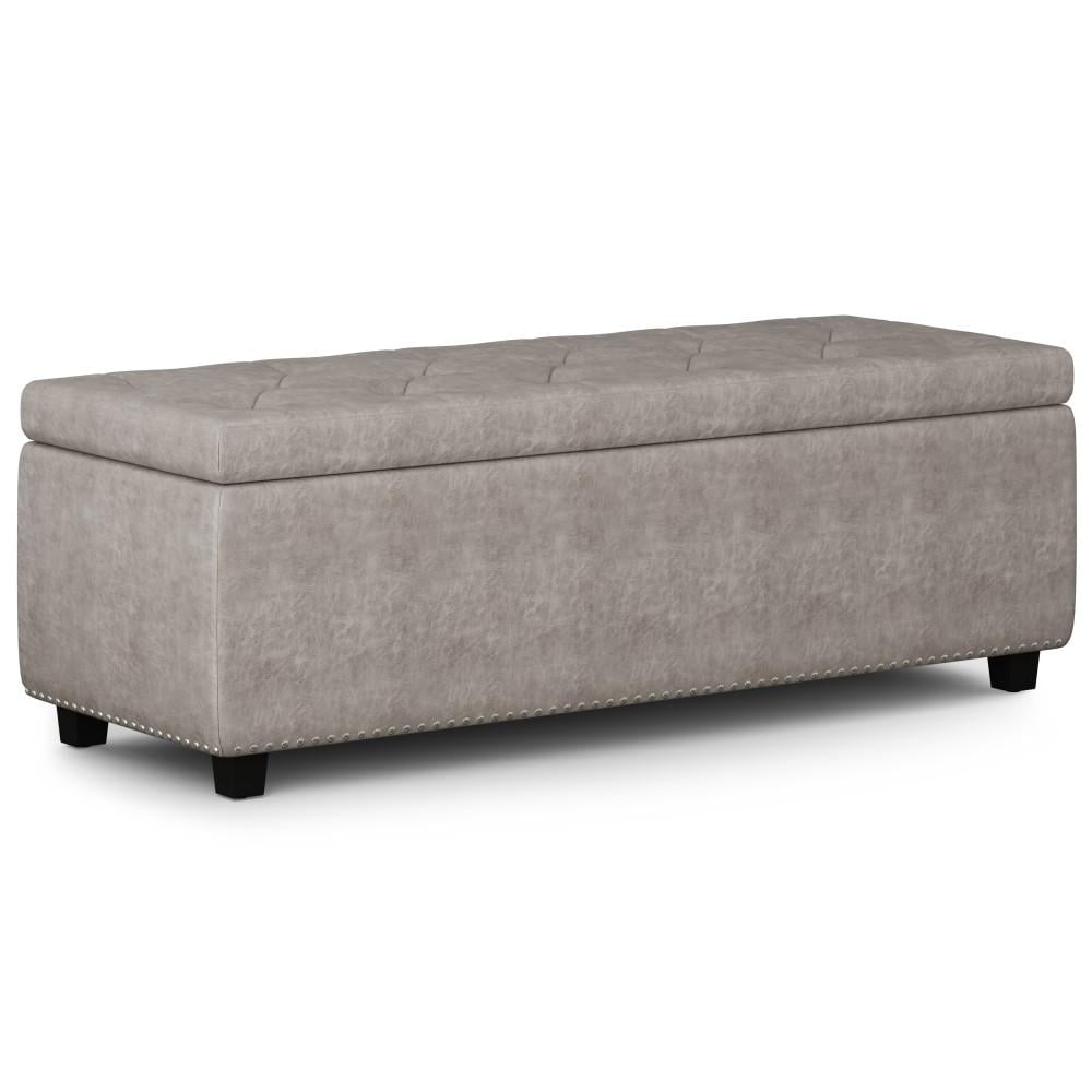 Simpli Home Hamilton Storage Ottoman in Distressed Vegan Leather