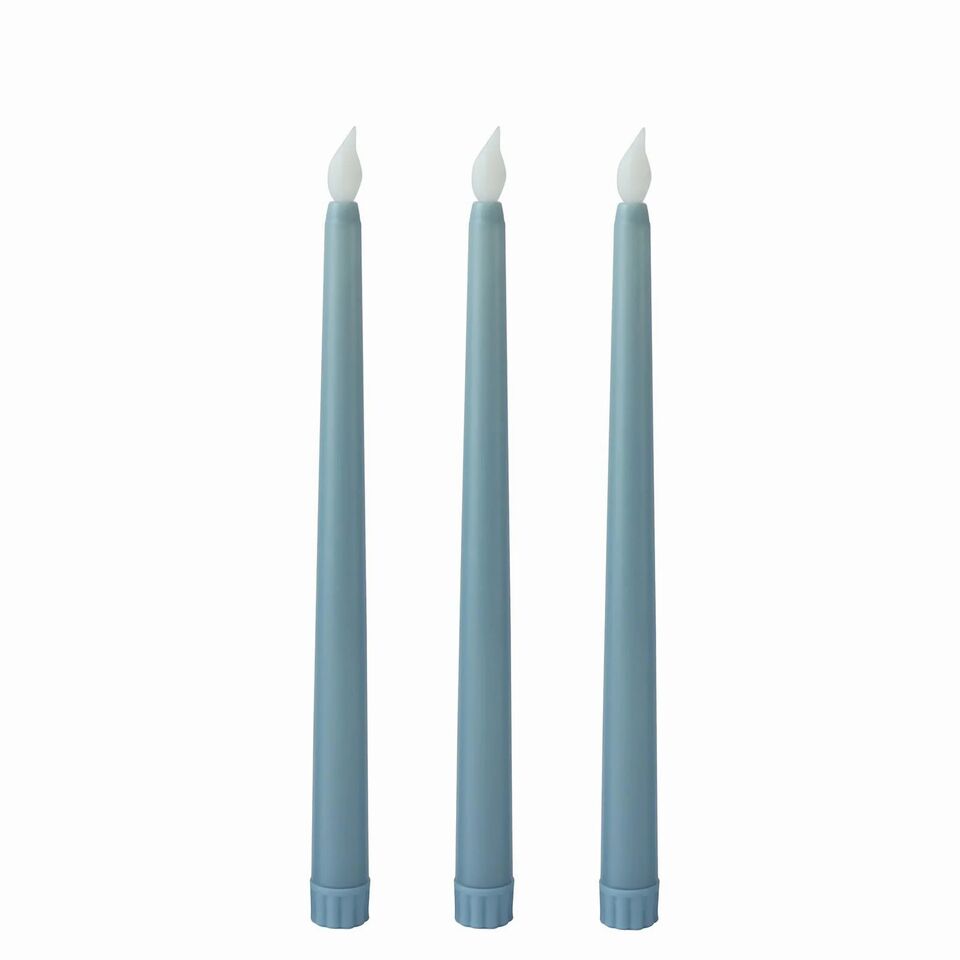 3 DUSTY BLUE 11&#x22; tall LED Flameless Taper Candles Lights