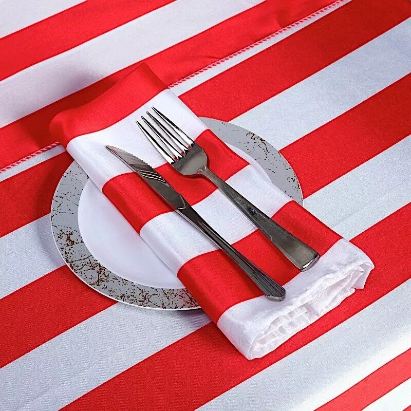 5 RED WHITE 20x20&#x22; Stripes Satin Table Napkins