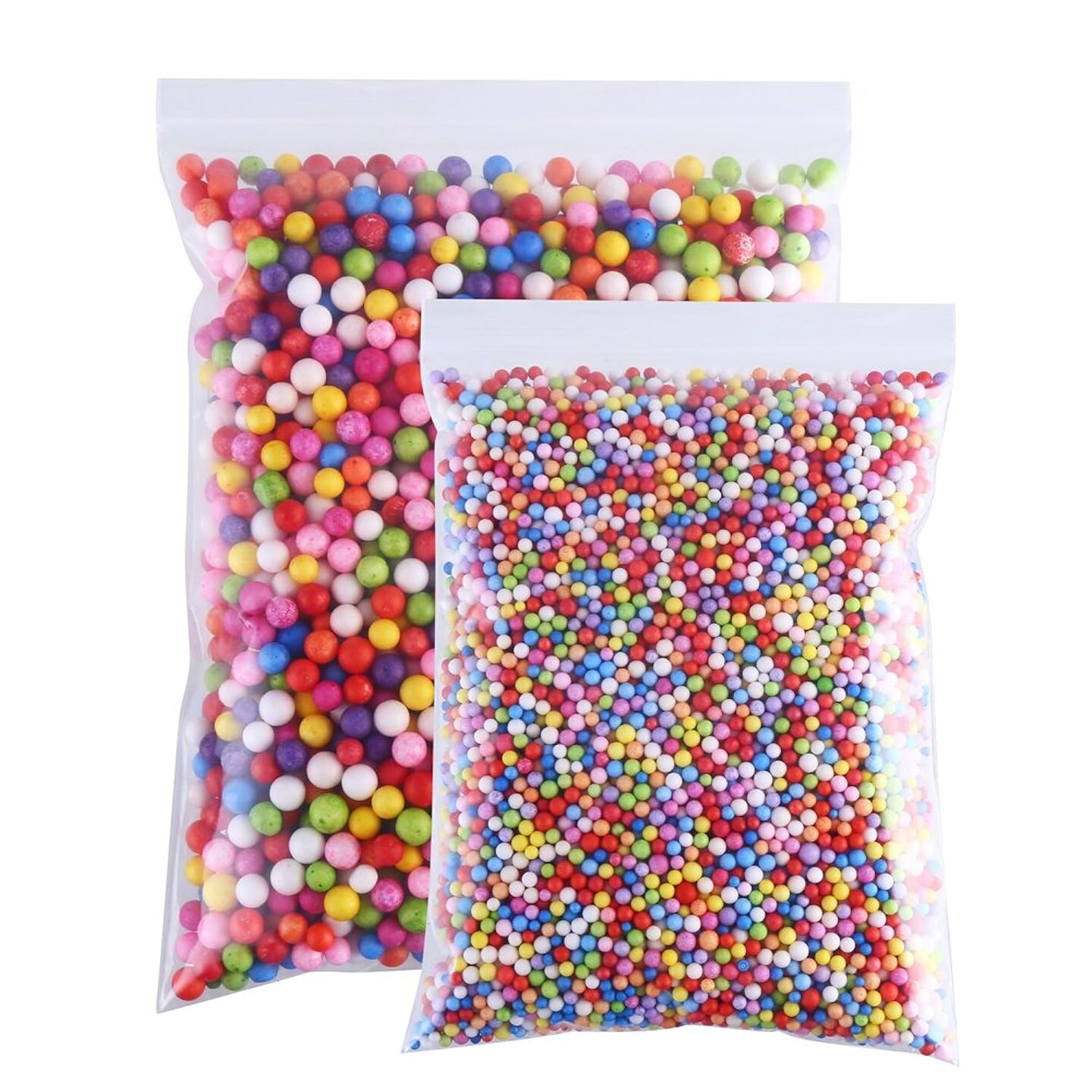 16 Grams 3-5mm Colorful Foam Beads 6-8mm Assorted Size Foam Beads Balls for Kids DIY Slime Making and Party Decoration 30000pcs