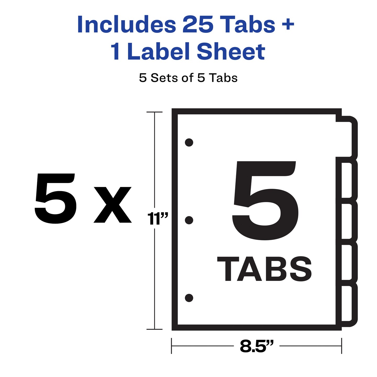 Avery 5 Tab Plastic Dividers for 3 Ring Binder, Easy Print &#x26; Apply Clear Label Strip, Index Maker Customizable Frosted White Tabs, 5 Sets (12449)