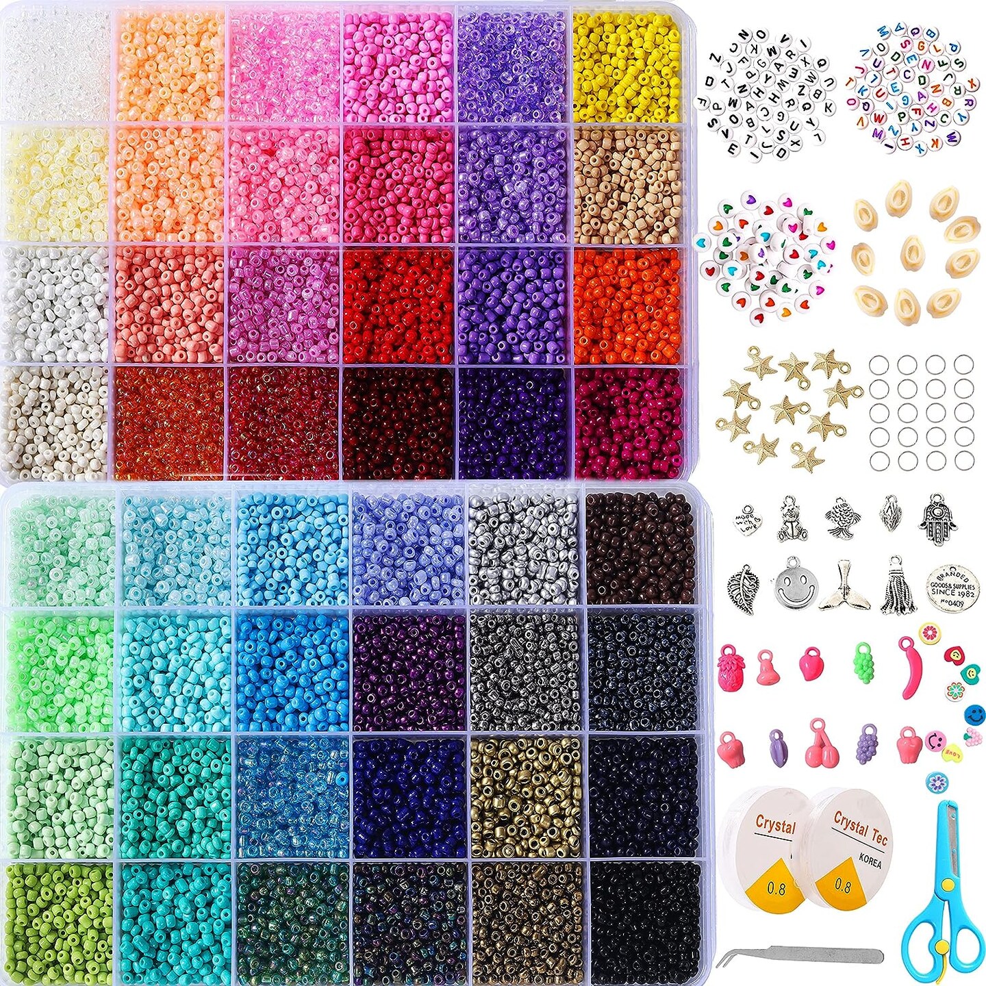 8800+pcs 4mm 12/0 48 Colors Glass Seed Beads, Charms Bracelet Jewelry Making Beads Kit Gifts for Teen Girls Crafts for Girls Ages 8-12 Birthday Gifts