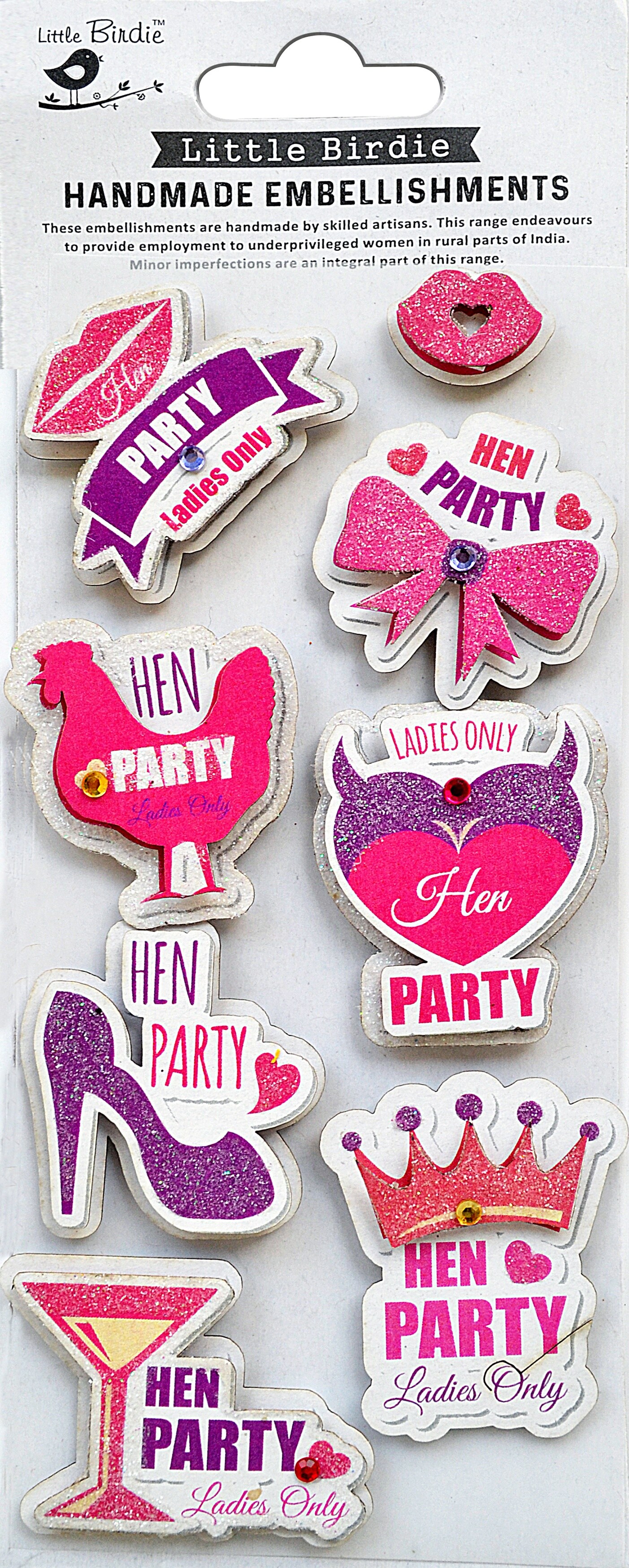 Little Birdie 3D Embellishments 8/Pkg-Hen Party