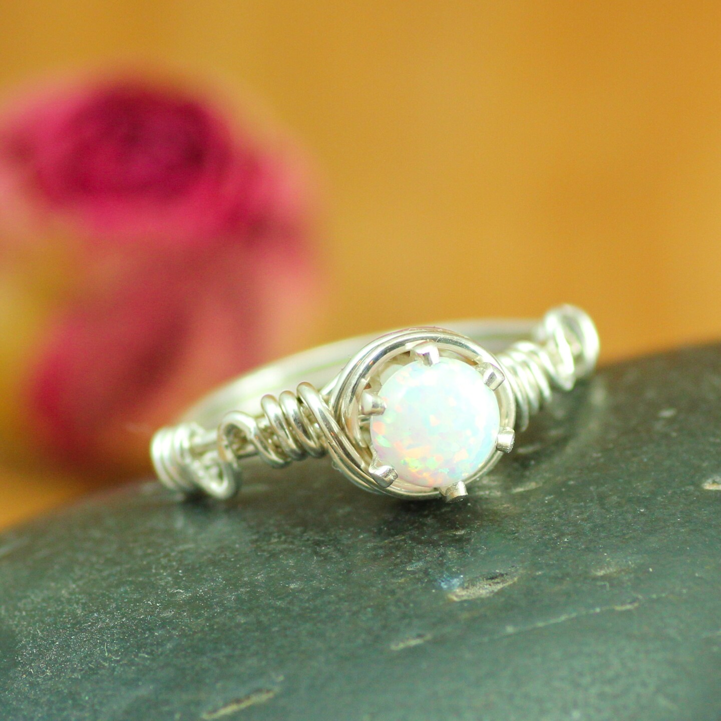 Opal Dainty Ring Handmade for October Birthstone in Sterling Silver, Engagement or Promise Jewelry Ring product 5