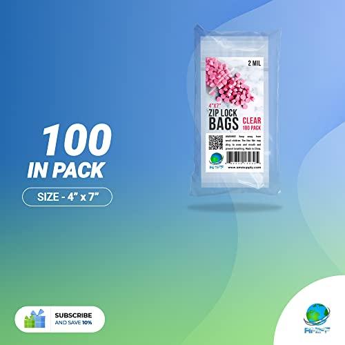 Zip Bags 4 x 7 Pack of 100 Clear Plastic Jewelry Bags with Zipper 2 Mil Thick Polyethylene Sealable Bags Self Lock Plastic Baggies Heavy Duty Resealable Plastic Bags Small Pill Bag