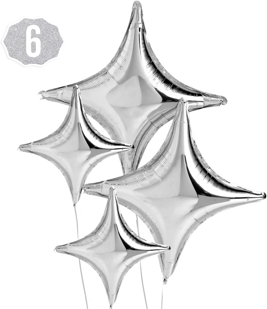 Silver Sparkle Foil Birthday Balloon - 6 pc | Bday Party Decorations, Bachelorette, Anniversary, Graduation