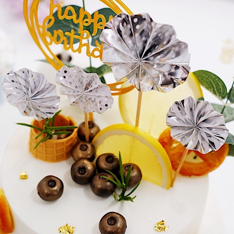 Happy Birthday Cake Topper Set with Paper Fans and Confetti Balloon Decorations