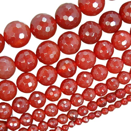 Kitcheniva 15&#x22; Faceted Red Agate Round Gemstone Beads