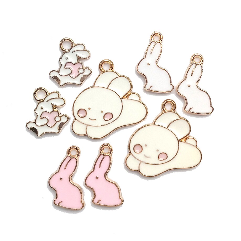 Rabbit Charms, 8 pcs, 4 pairs, Enamel Bunny Charm Set, Adorabilities