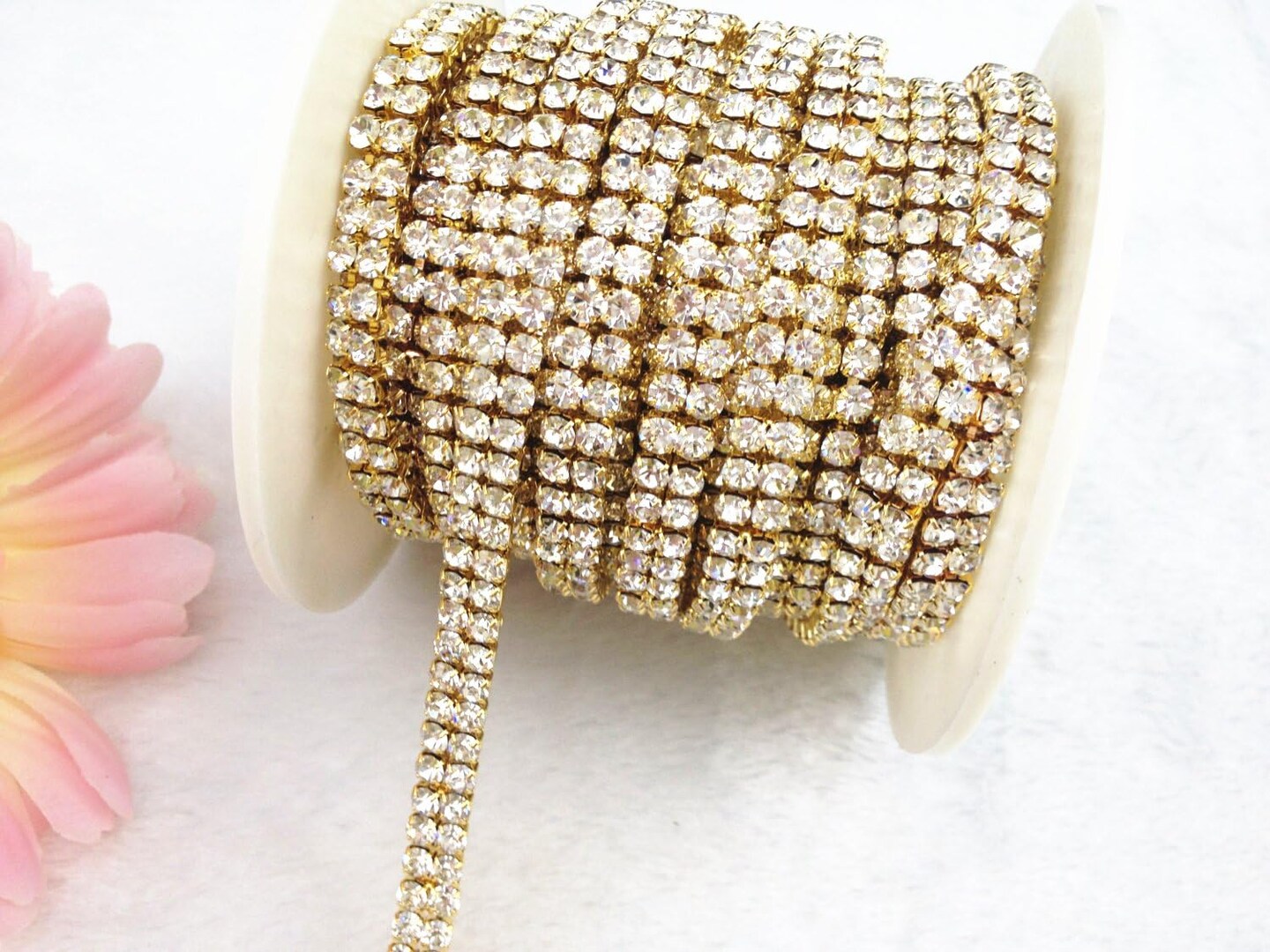 3 Feet 1 Yard 2 Rows Ss16 4mm Close Rhinestone Chain Trims Cup Chain Wedding Cake (Gold+Clear Crystal)