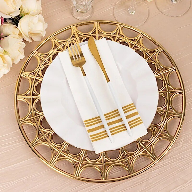GOLD 6 Metallic 13&#x22; Acrylic Plastic CHARGER PLATES Hollow Semi Circle Rim