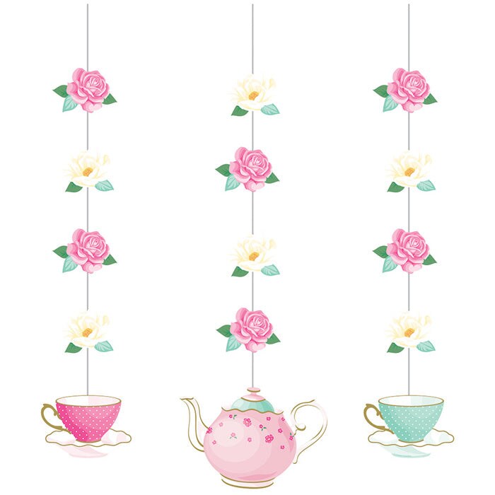 Floral Tea Party Hanging Cutouts, 3 ct