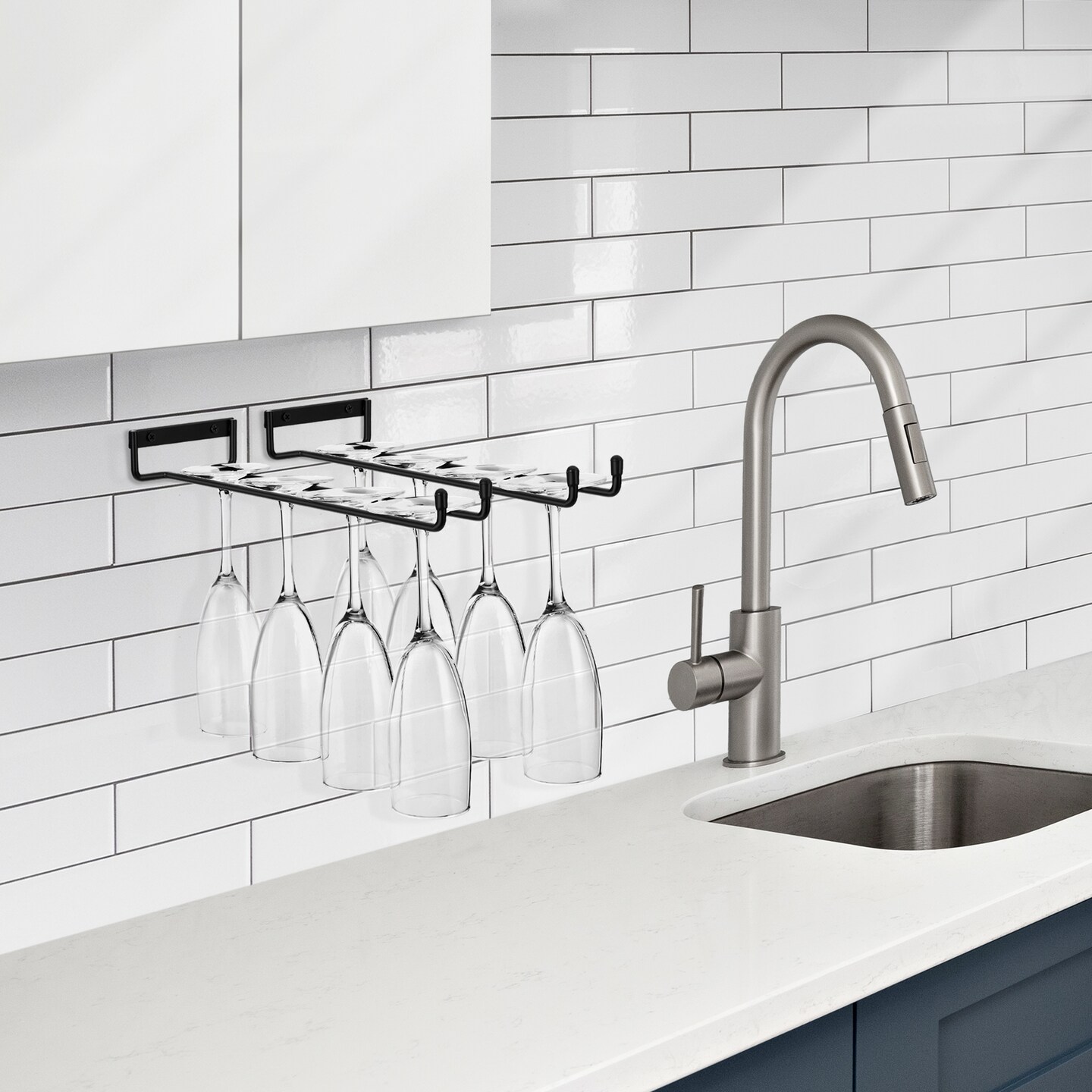 Sorbus Wall Mount Wine Rack + Under Cabinet Wine Glass Holder Set - for Wine Bottles, Champagne, and Wine Glasses