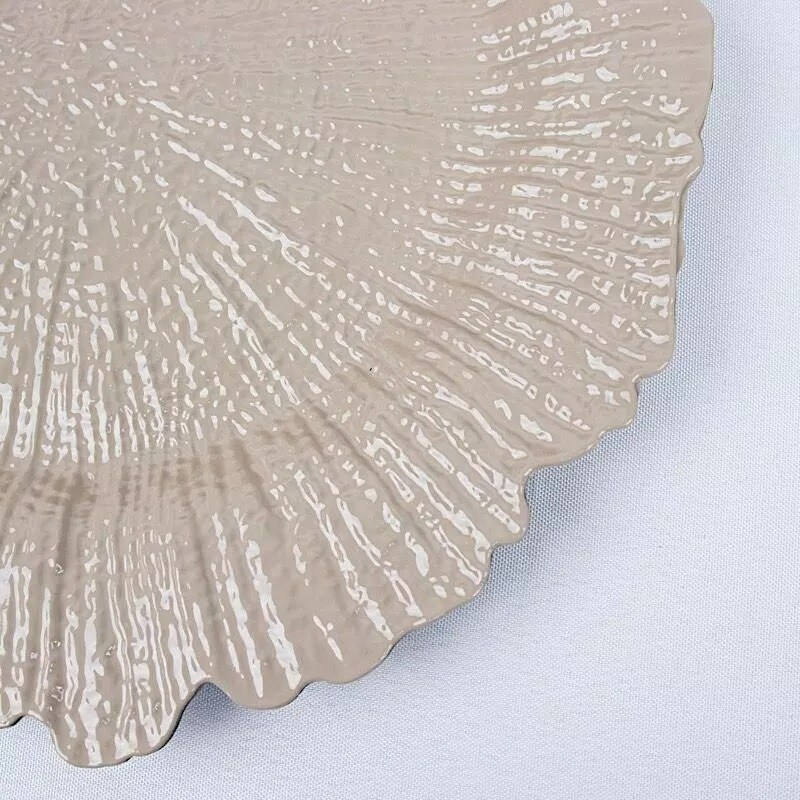 6 TAUPE 13&#x22; Round Textured Charger Plates Wedding Party Dinner