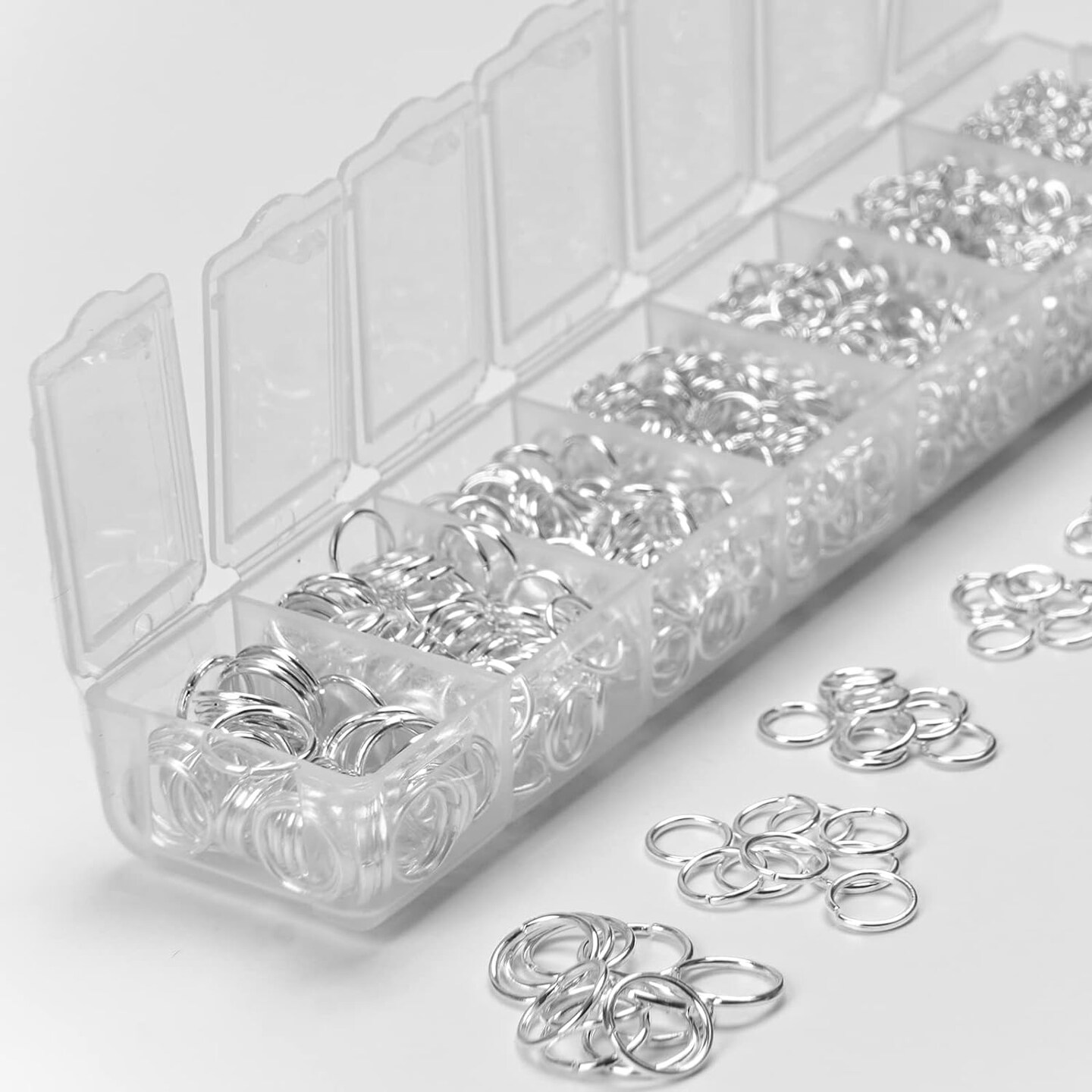 2300pc Assorted Silver Jump Rings for Crafts Jewelry Making Supplies - 7 Sizes (3mm to 10mm) DIY Open Jump Ring Hoops for Chain, Necklaces Links, Bracelets, Earrings, Keychain, Split ring for Crafting