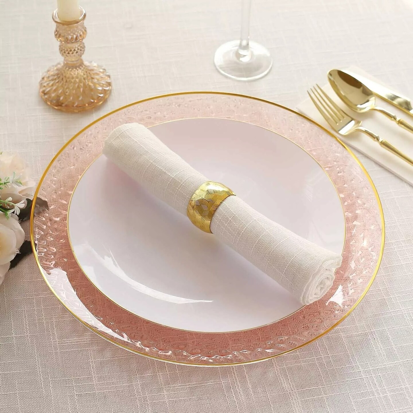 BLUSH 10 Round 13&#x22; Hammered Plastic CHARGER PLATES