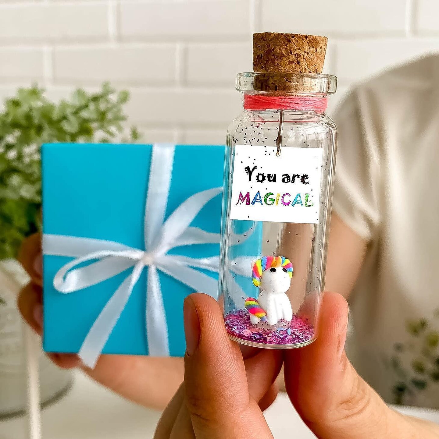 Tiny Magical Message in a Bottle Gift Idea   Classy Inspirational Gifts for Him and Her   Unique Presents for Women and Men (Rainbow Unicorn   You Are Magical in Teal Gift Box)