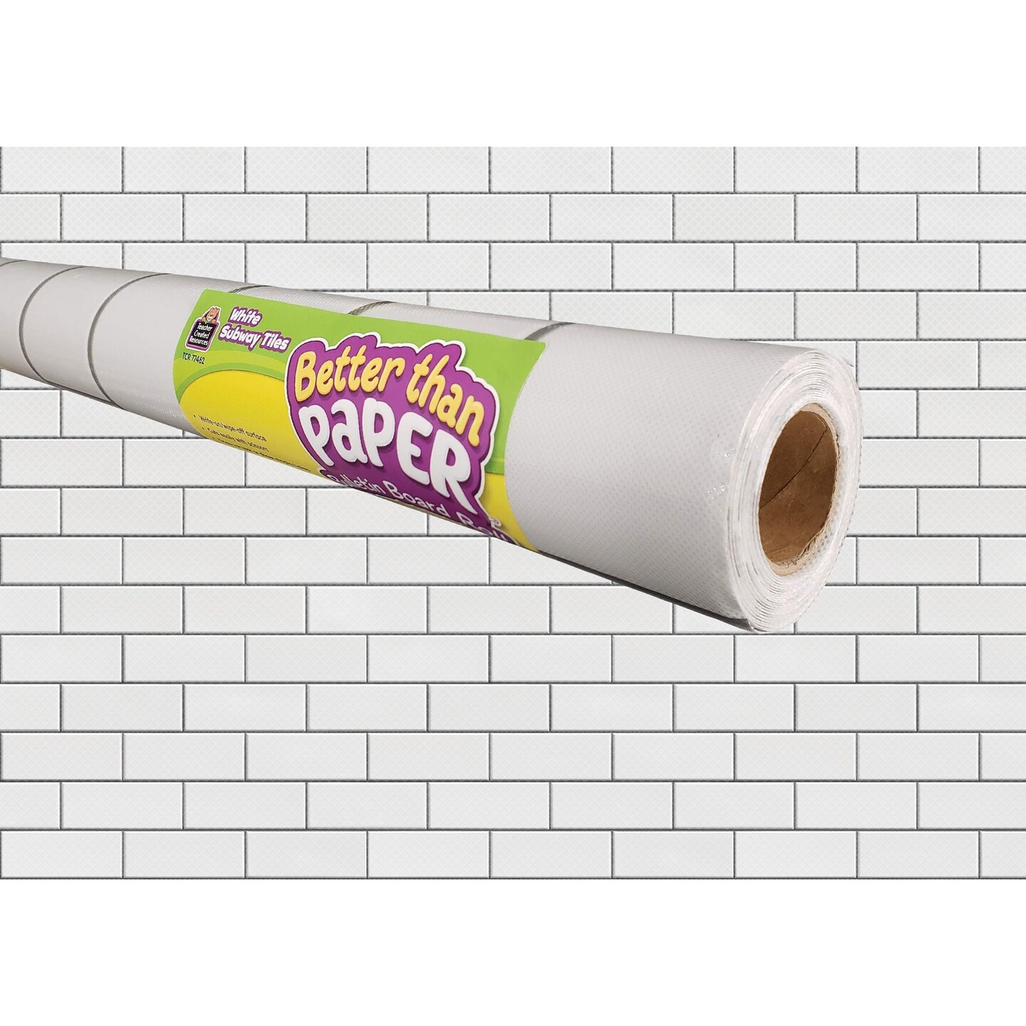 White Subway Tile Better Than Paper Bulletin Board Roll, 4&#x27; x 12&#x27;, Pack of 4