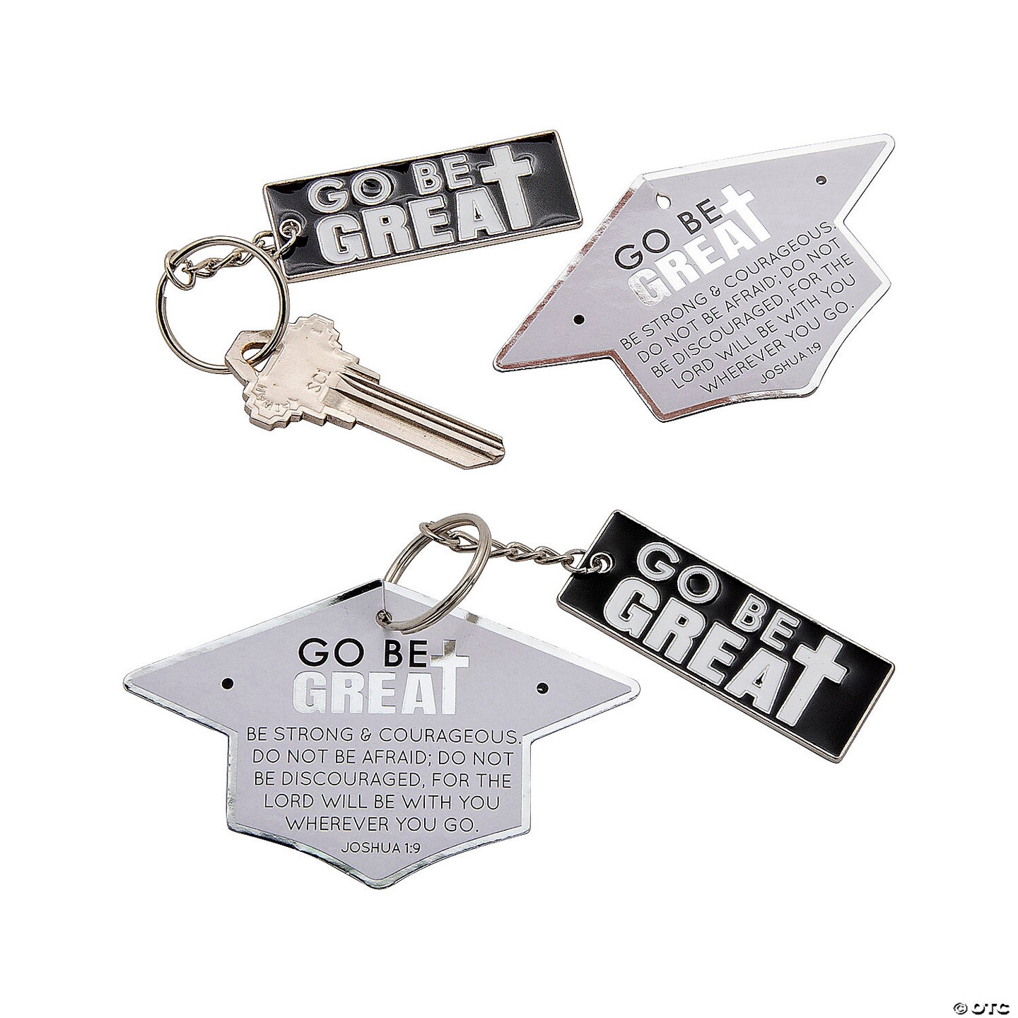 4 1/4&#x22; Graduation Go Be Great Joshua 1:9 Metal Keychains with Card