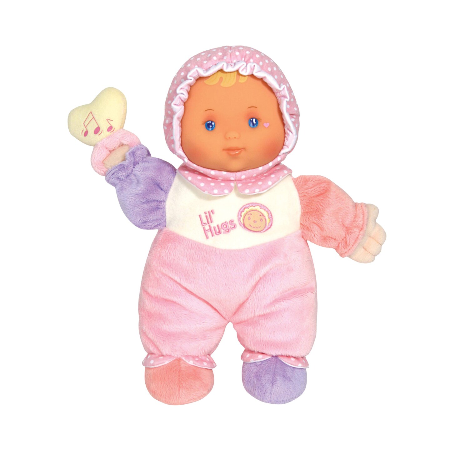 Lil&#x27; Hugs Baby&#x27;s First Soft Doll, Vinyl Face, Pastel Outfits with Rattle, 12&#x22; Caucasian