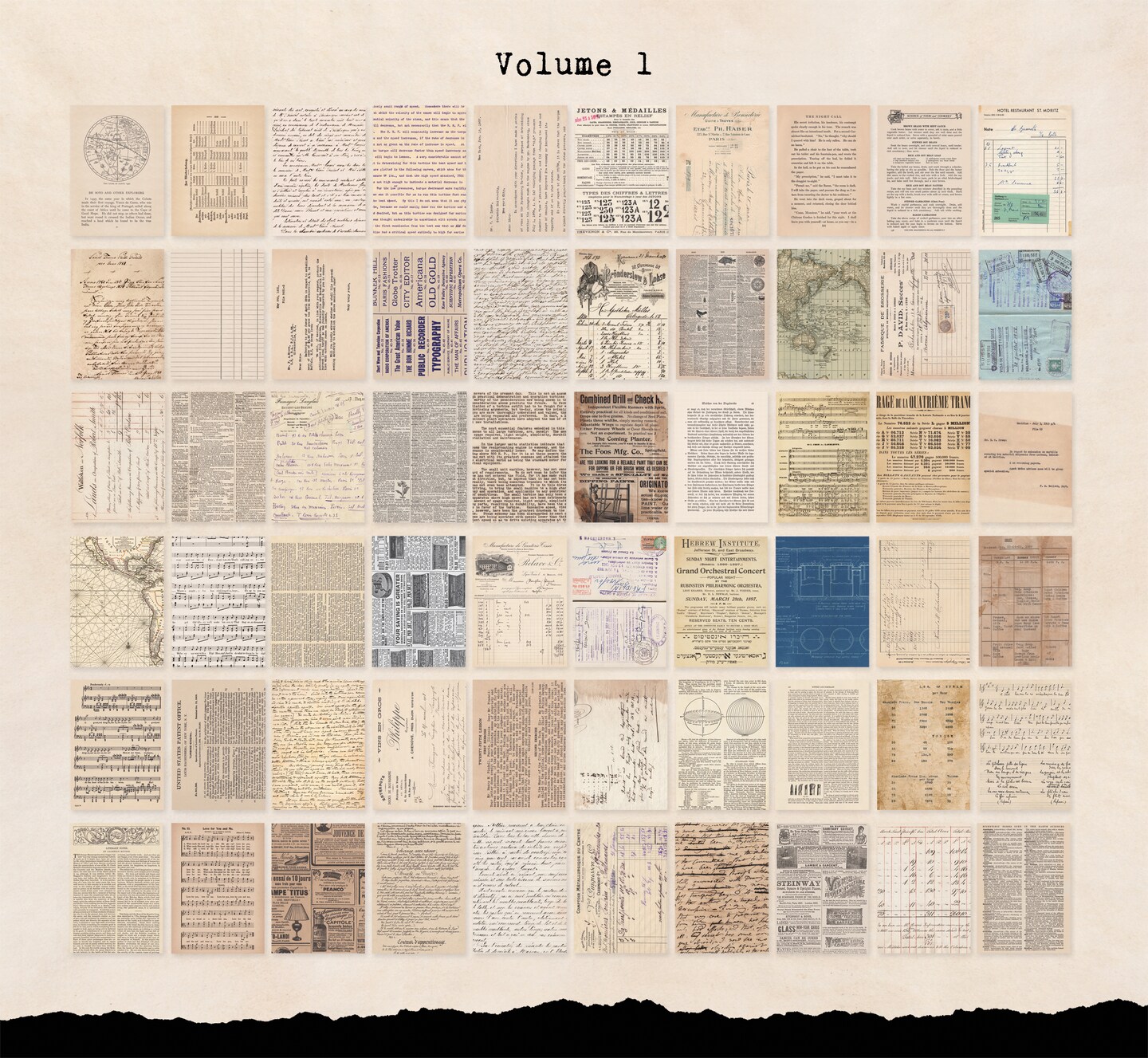 Paper Material Packs - 120 Pages of Vintage Style Reproduction Prints for Journaling